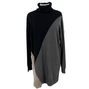 Margaret OLeary Cashmere Turtleneck Sweater Dress Black Gray Size Medium